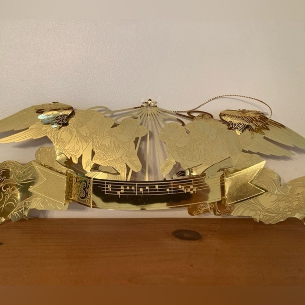 Brass Laser-Cut Christmas Angels Wall Door Ornament Etched